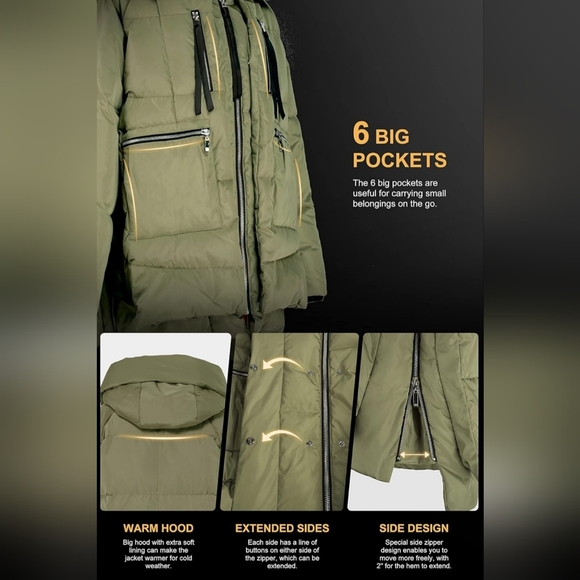 Orolay Women's Thickened Down Jacket Green Medium NWOT Hooded Outerwear FullZip - Picture 6 of 9